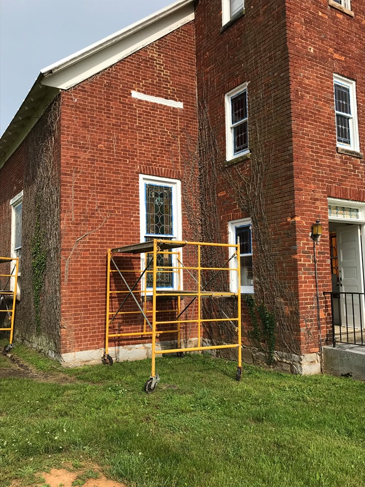 Scaffolding on the north side of the chapel vestibule